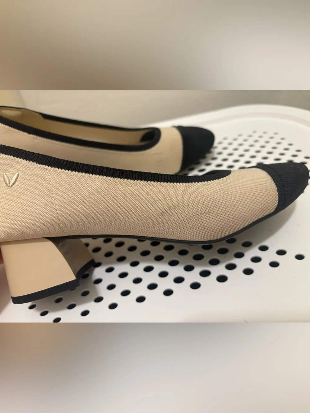 Vivaia- Beige & Black Round Toe Chunky Heels (Julie Pro)